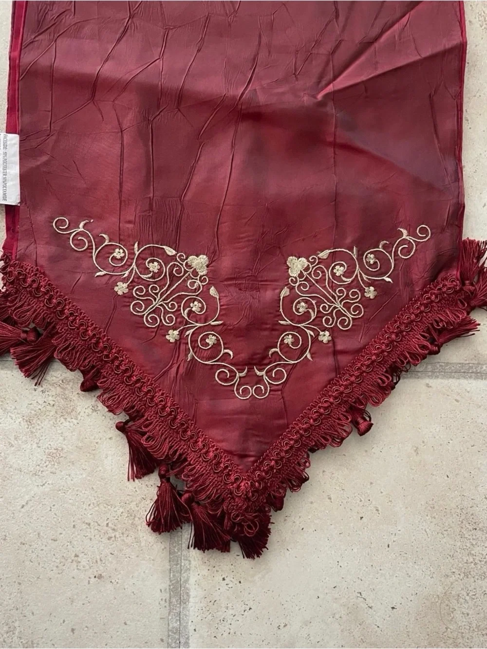 Elegant Red Table Runner with Tassel Trim